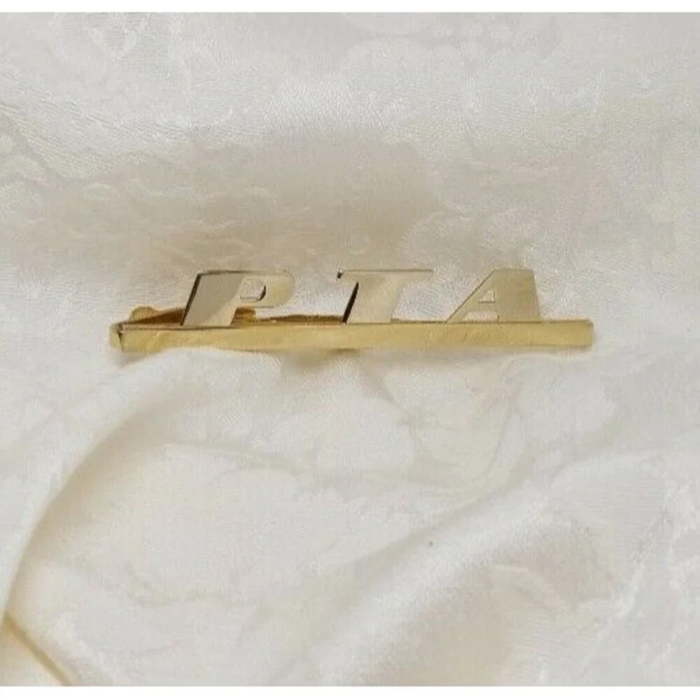 Hickock Tie Clip PTA Gold Tone Letters Long Tie Bar Signed USA Vintage